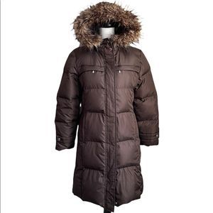MICHAEL Michael KORS CHOCOLATE HOODED FAUX FUR DOWN PUFFER COAT SZ M.